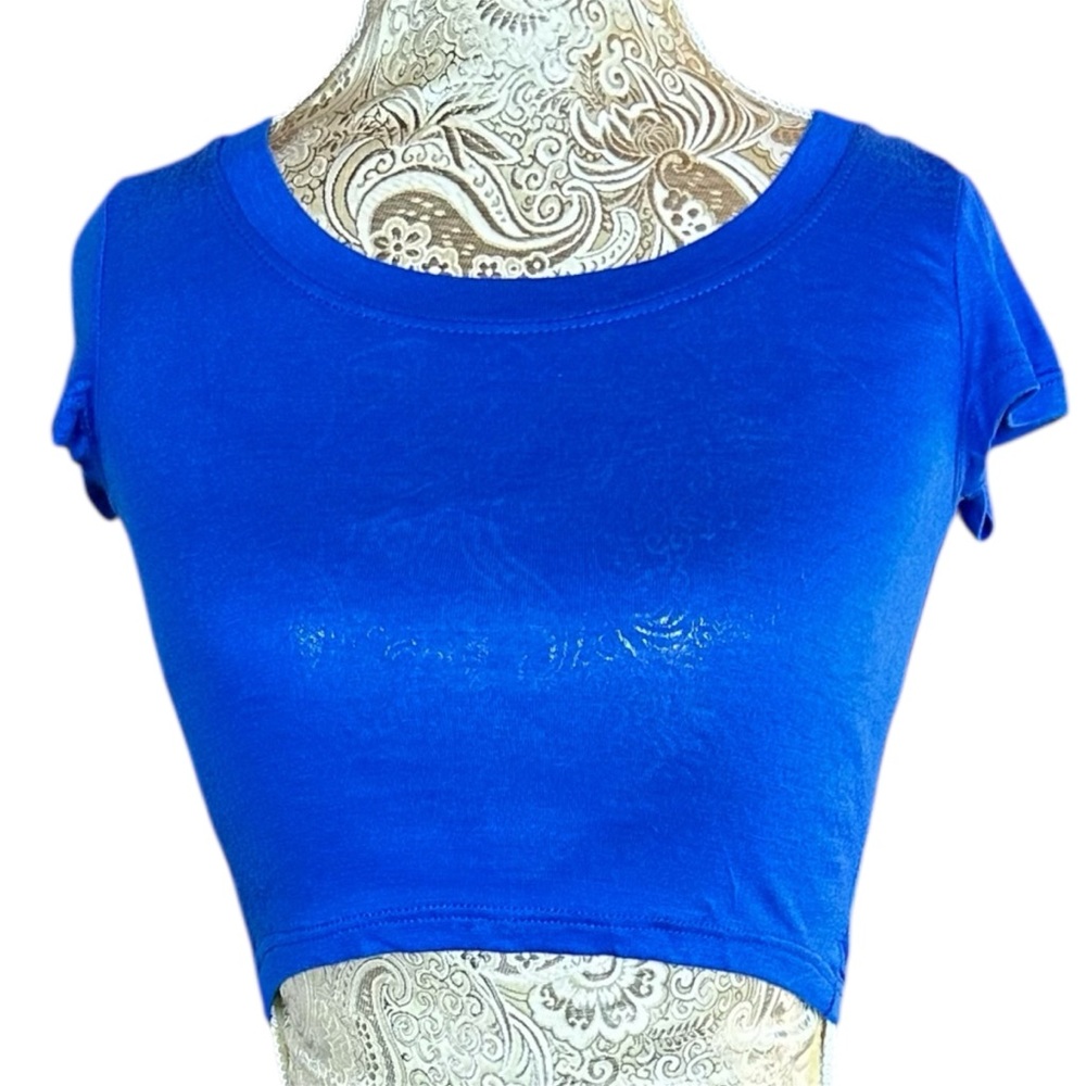 Stretchy Blue Women's Crop Top Size Medium Vacation Festival Summer Girls Junior